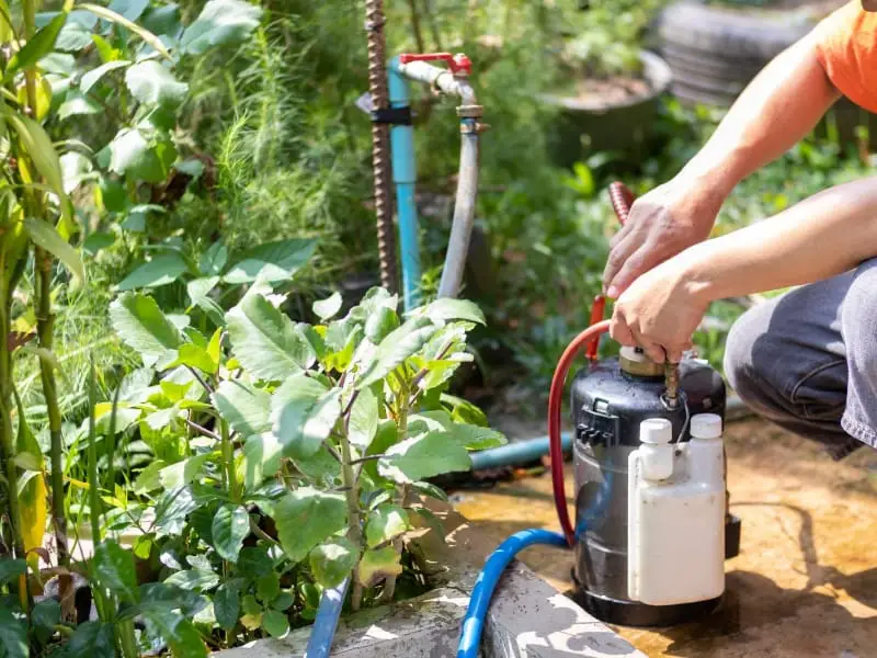 Applying liquid termiticide to garden soil