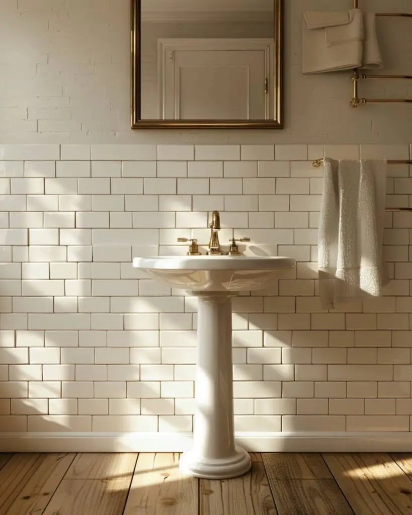 Retro powder room in calming hexagonal mosaic.