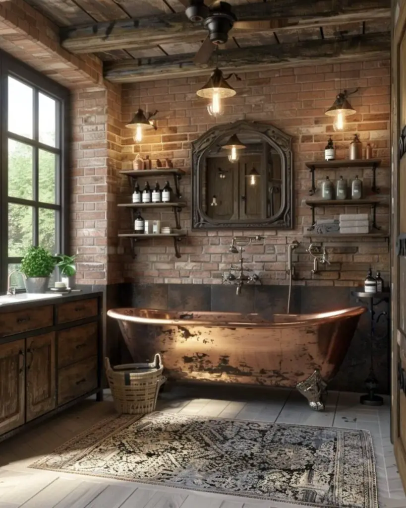 Vintage powder room calm in floral tiles and light