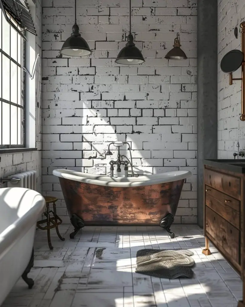 Vintage powder room calm in floral tiles and light.