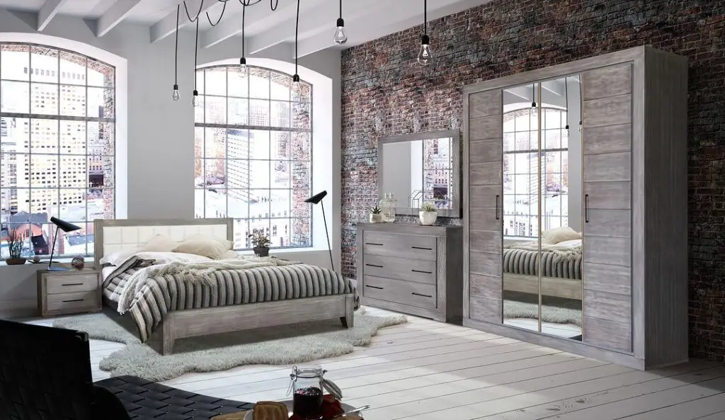 Urban loft bedroom with city views