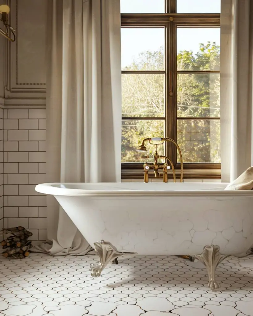 Vintage powder room blends retro appeal with contemporary comfort.