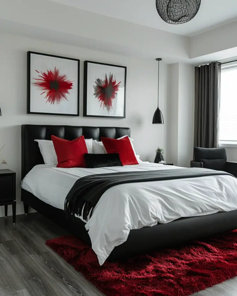 White walls and bedding hold greenery
