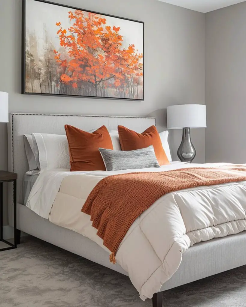 An autumn room shelters amidst hanging blooms, woodland scenes and woven layers dimly lit.