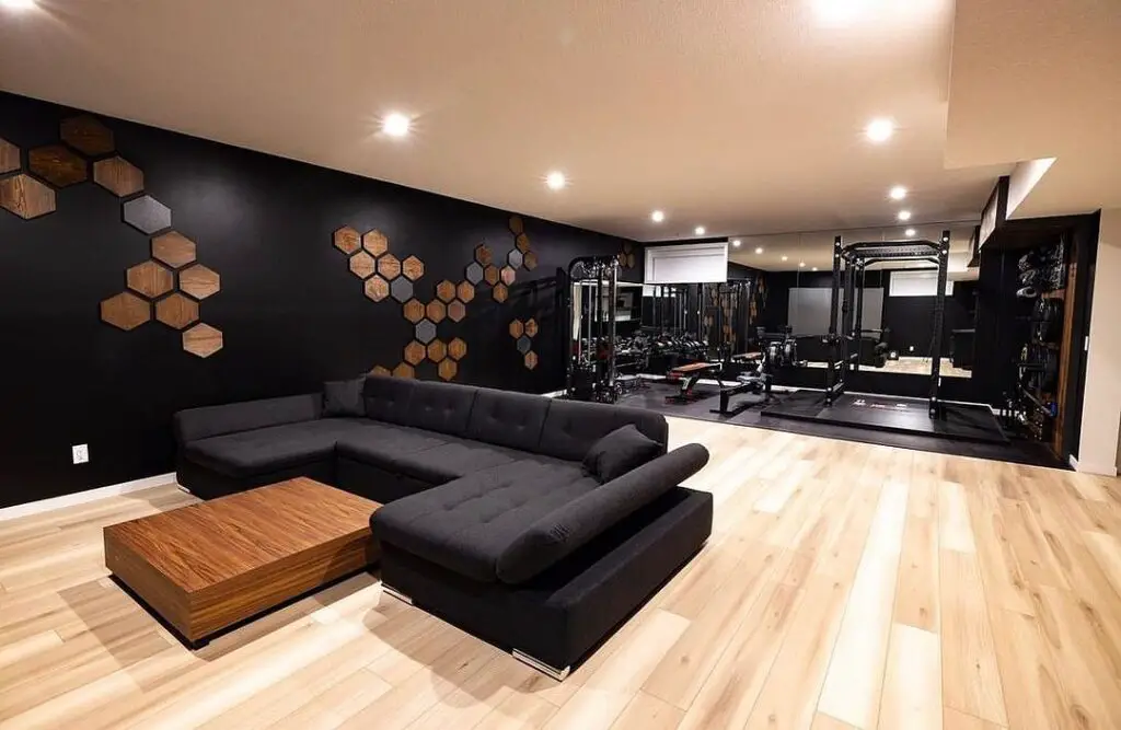 Modern home gym integrated with living room