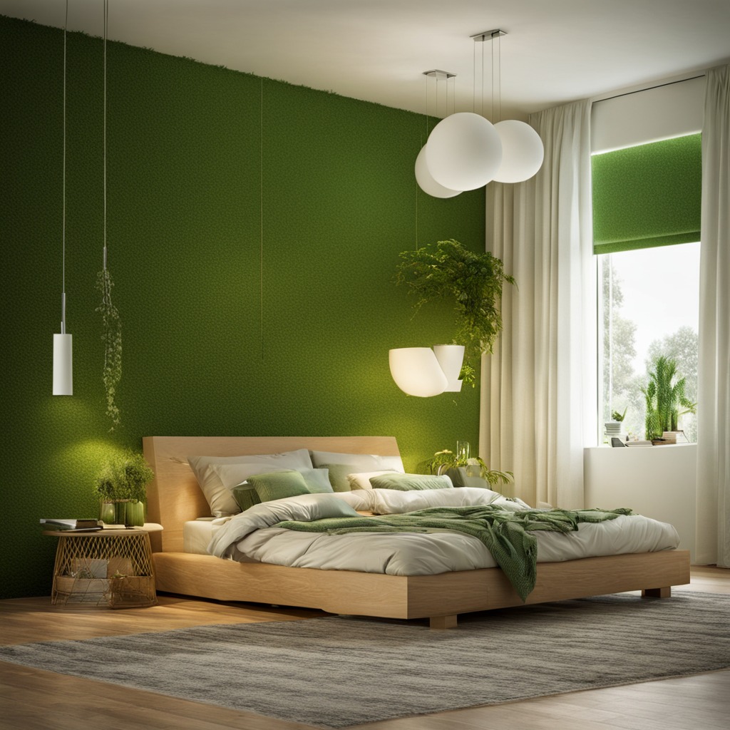 Nature-inspired green bedroom with modern furnishings