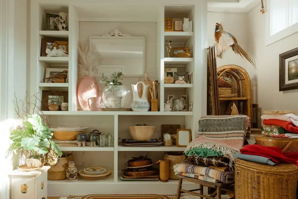 Cozy fall shelves with eclectic decor