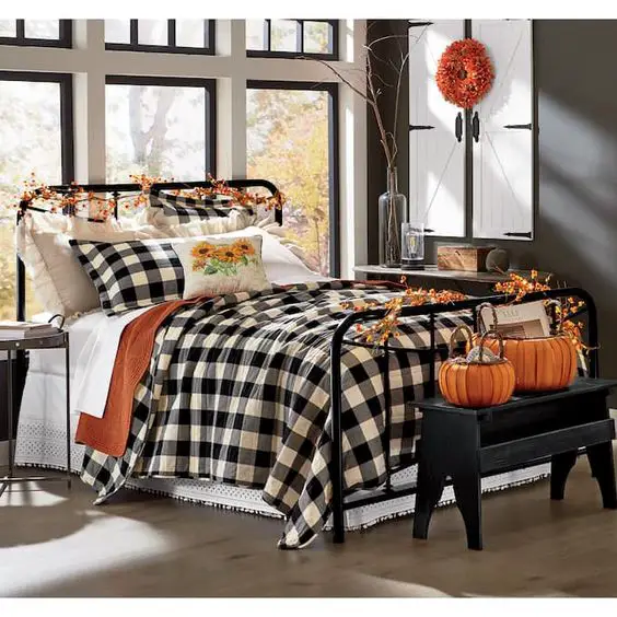 Autumn bedroom with buffalo check bedding
