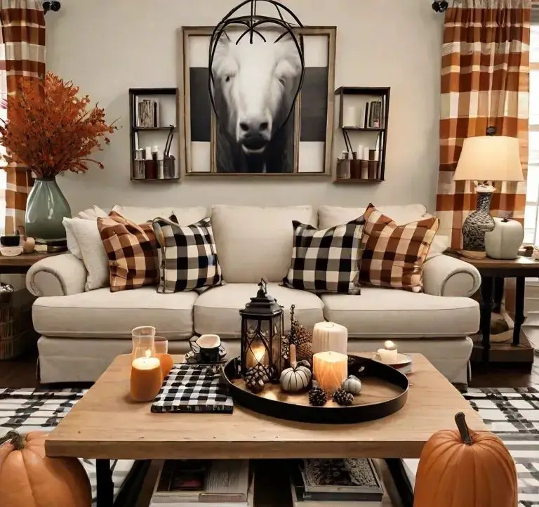 Cozy fall living room with buffalo check