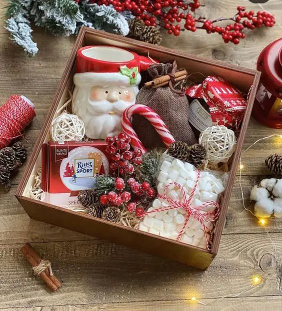 Festive Christmas gift box with treats
