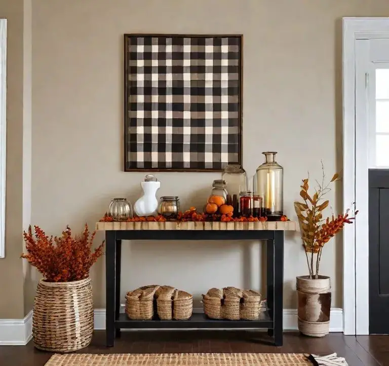 Farmhouse entryway with buffalo check decor