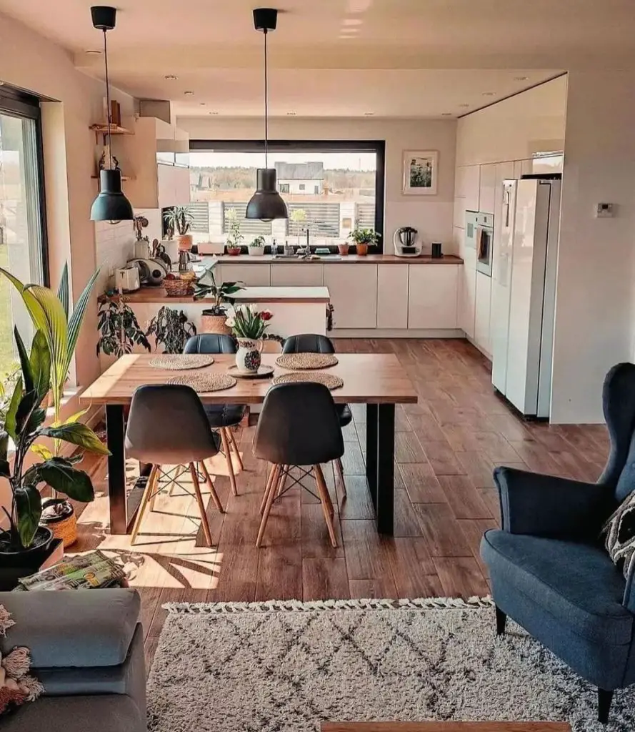 Modern open-concept kitchen with dining area