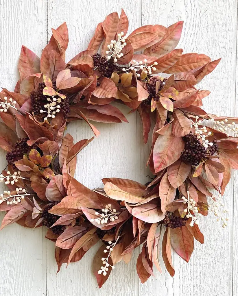 Beaded hoop wreath with white flowers and greenery
