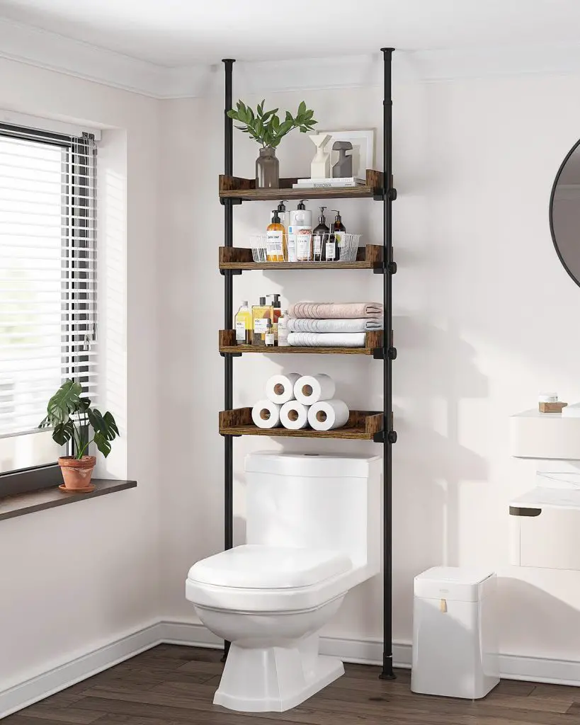 Over-toilet shelving unit in modern bathroom