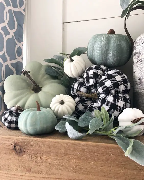 Pastel pumpkins with buffalo check accents