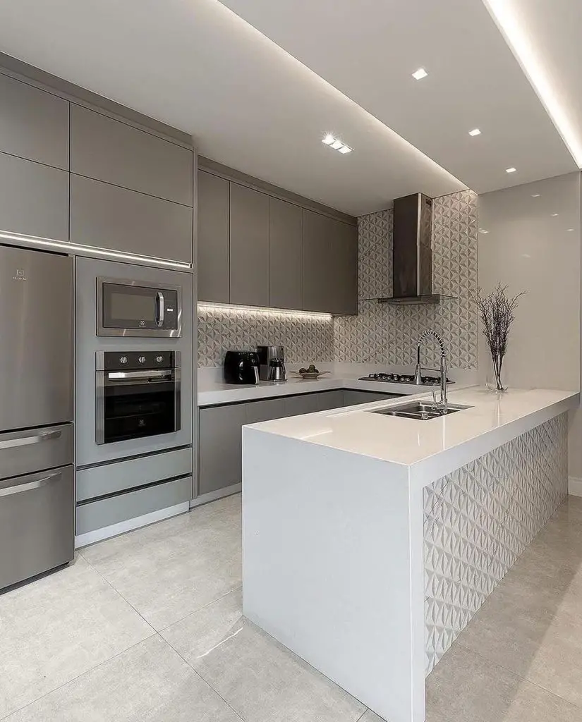 Sleek gray kitchen with textured patterns