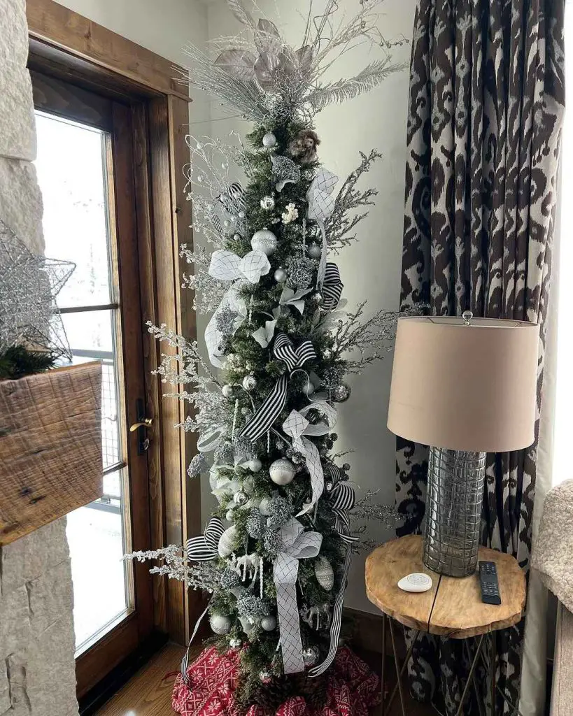 Monochrome Christmas tree with silver accents