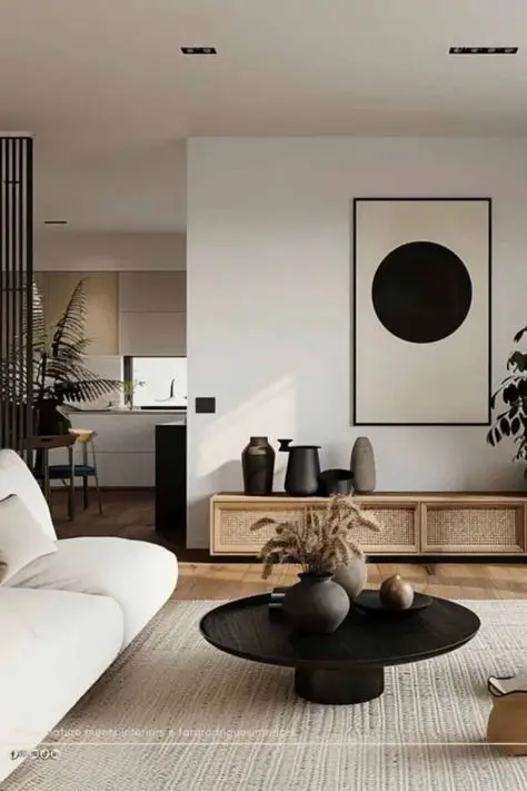 Minimalist living room with monochrome decor
