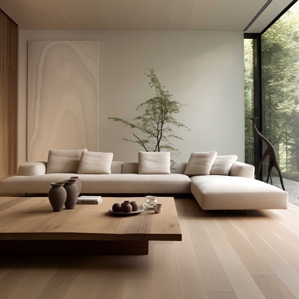 Minimalist living room with nature-inspired elements
