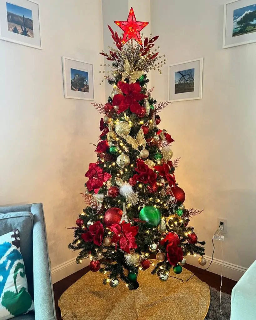 Corner Christmas tree with Paris themed decorations