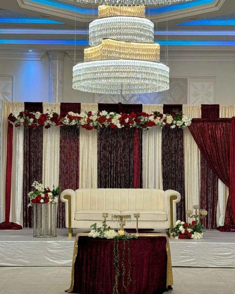 Luxurious wedding reception with crystal chandelier