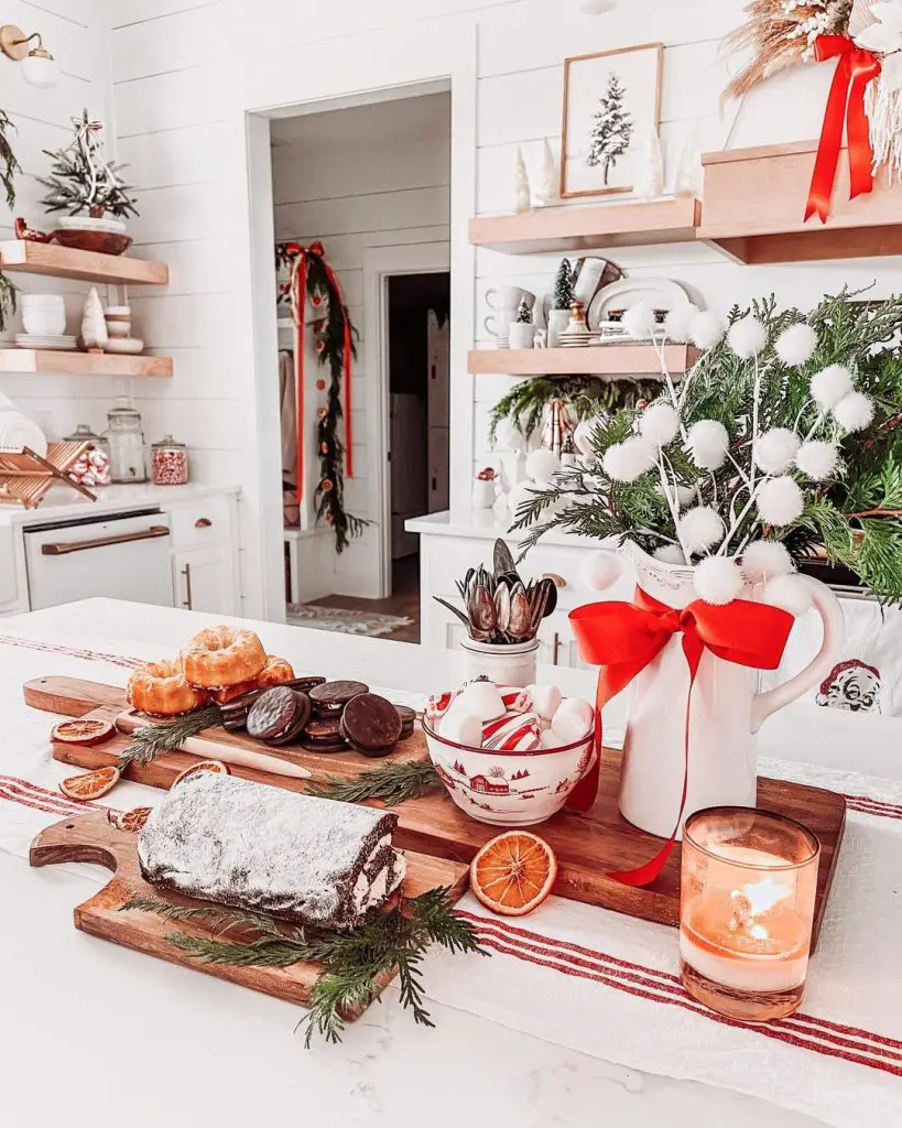 Christmas kitchen with baked goods and festive decor