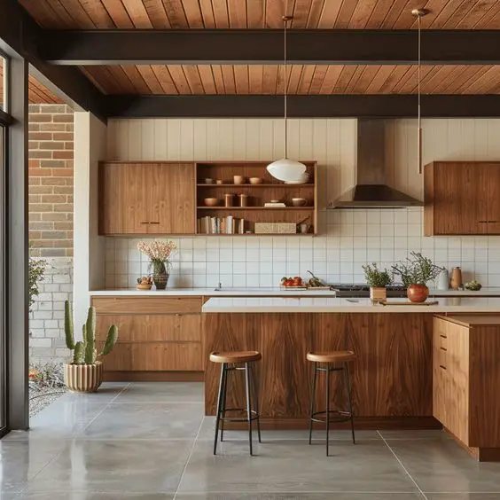 Ranch style kitchen with wood beams and desert decor