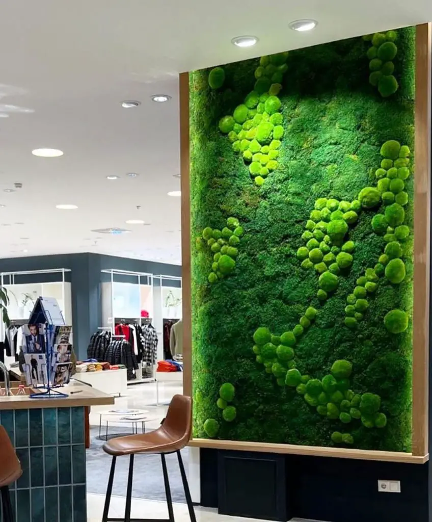 Preserved moss wall adorning modern retail store