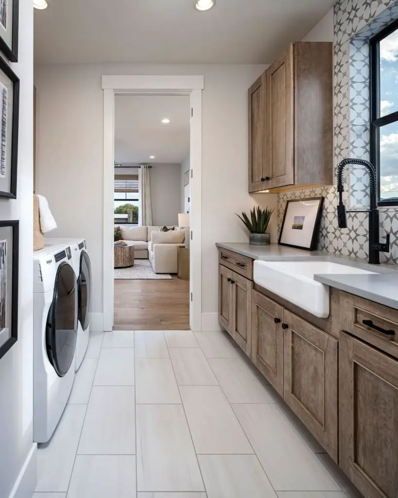 Luxurious laundry suite with transitional living connection