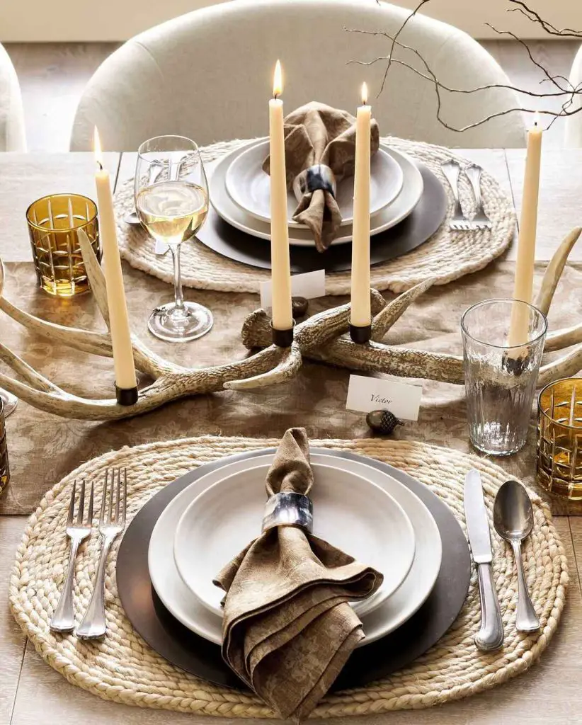 Nordic Winter Table With Antler Candleholder