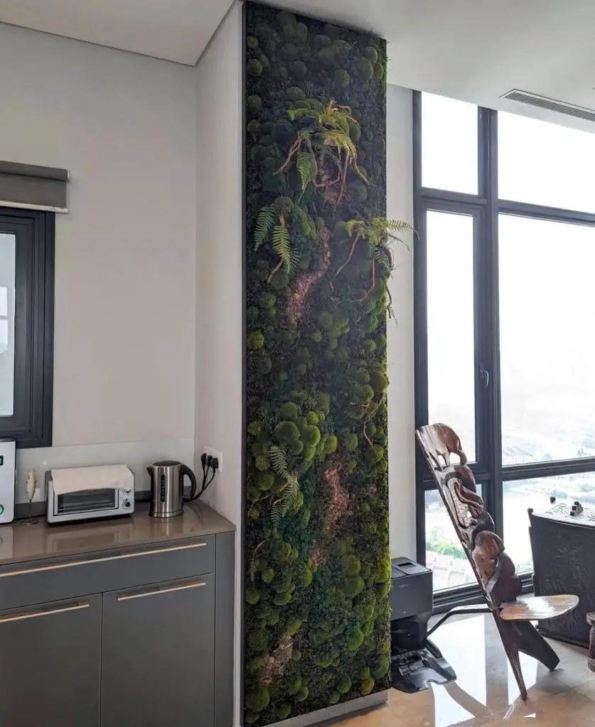 Tall moss panel with climbing ferns