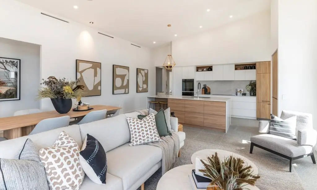 Bright contemporary kitchen with modern track lighting and wood accents