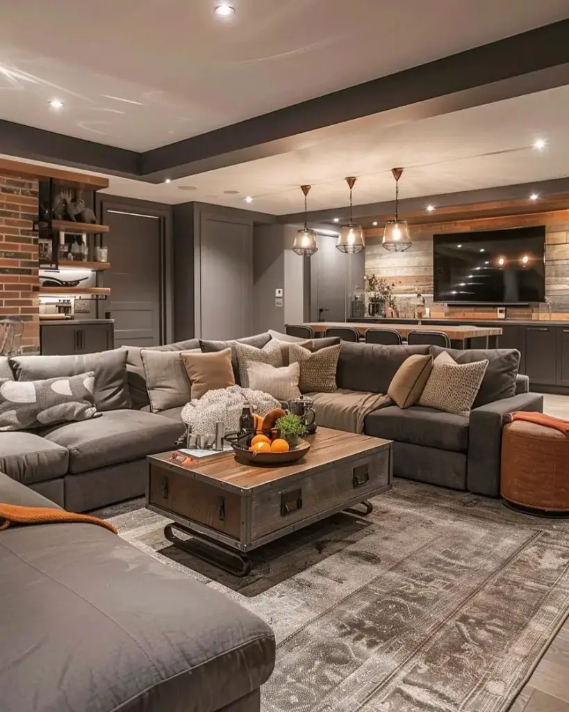 16. Artistic Basement with Creative Touches