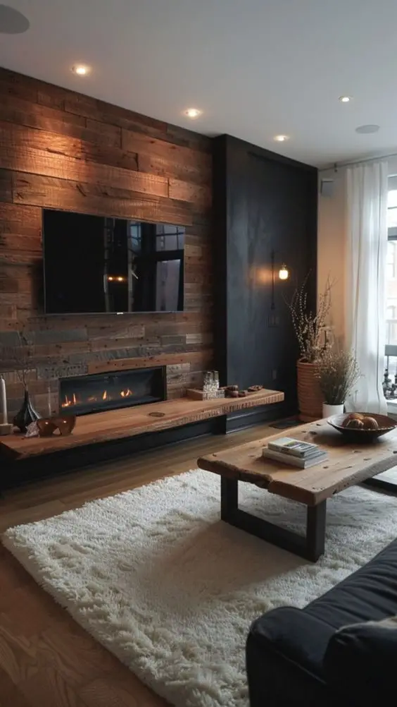 Family-friendly basement TV room with play area