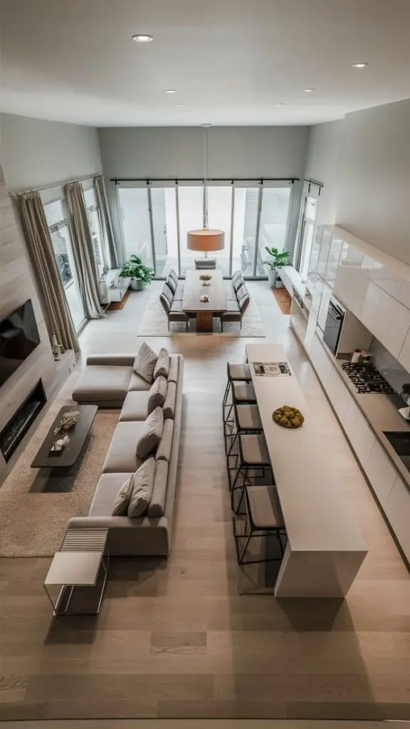 Modern open concept space with high ceilings and linear layout