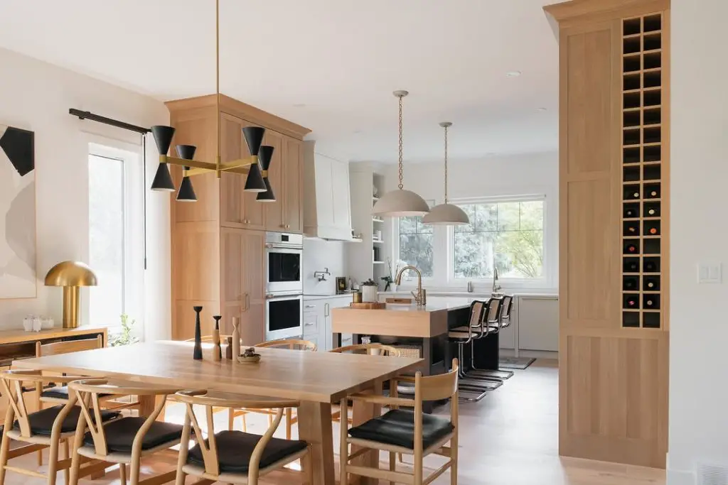 : Modern kitchen with wooden details wine storage