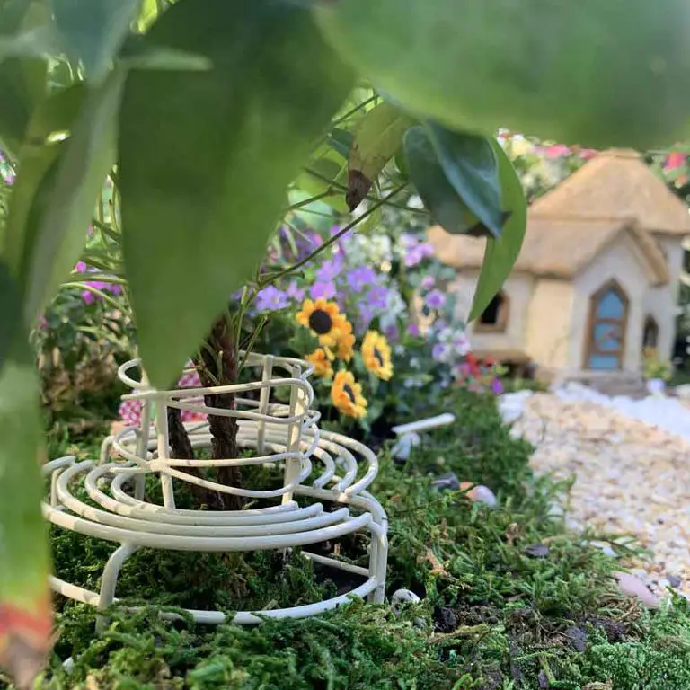 DIY wire plant support in garden