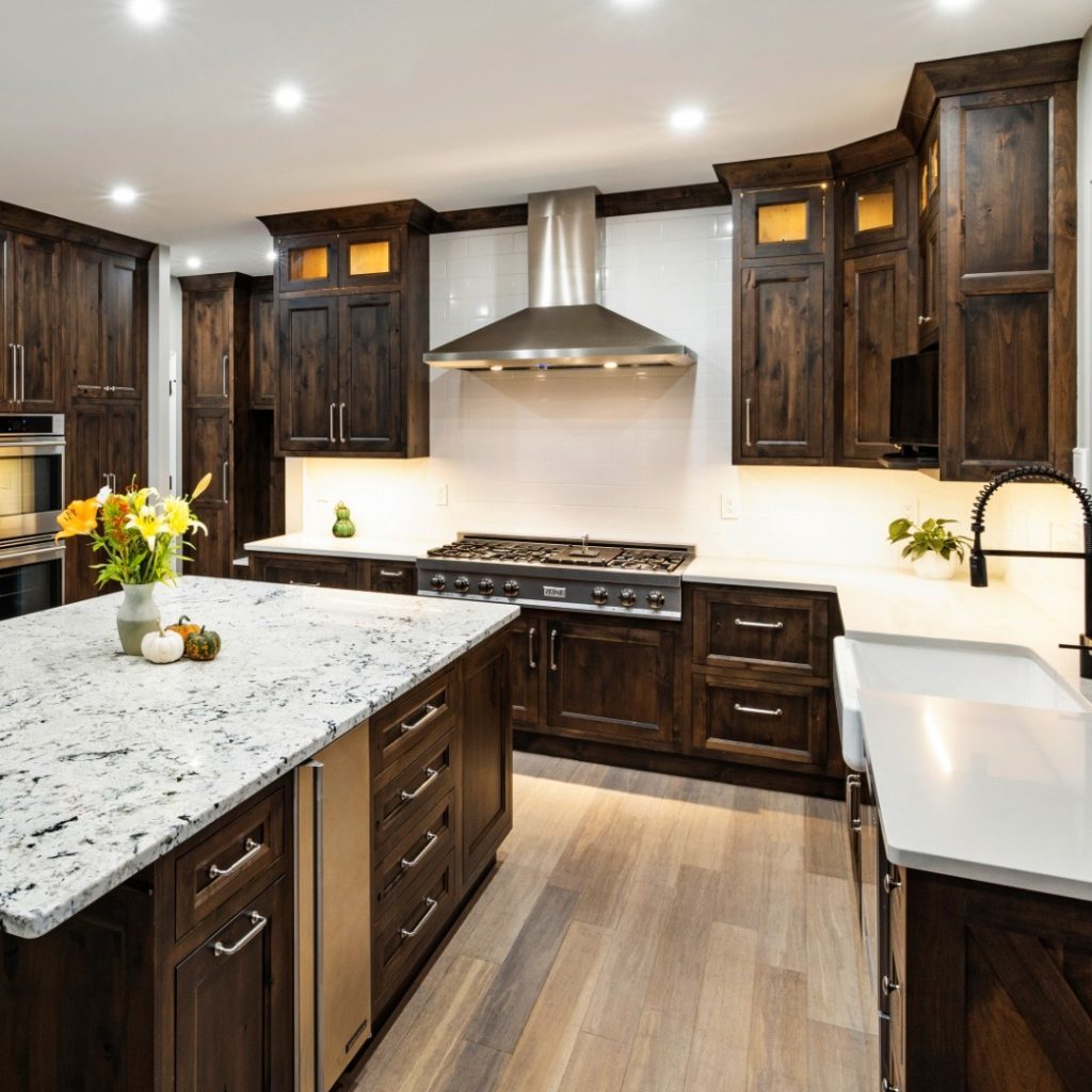 Rustic alder kitchen with granite island