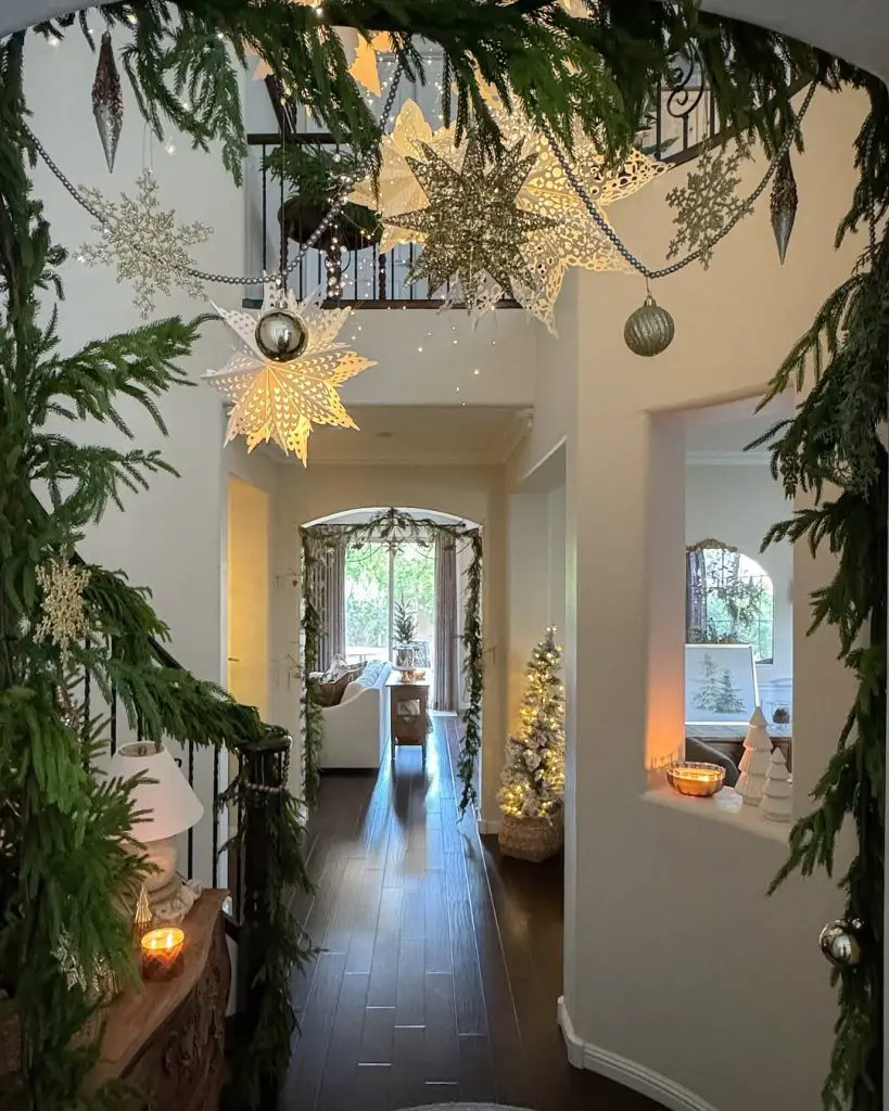 Charming hallway decorated with garlands and stars