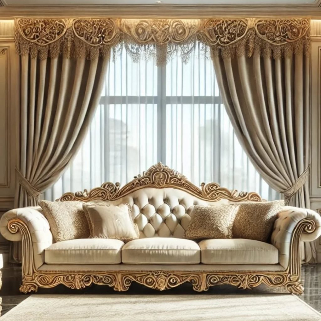 Lavish Living Room with Ornate Drapery