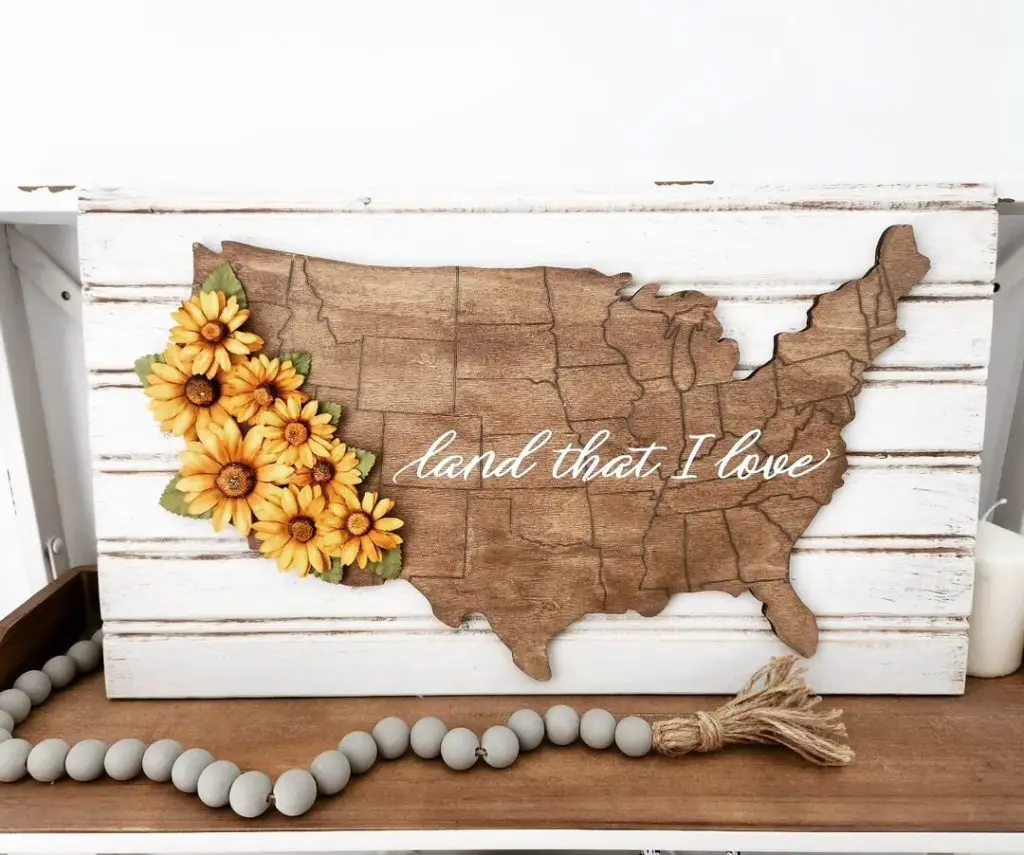 Rustic Wall Art Featuring a Map and Sunflowers