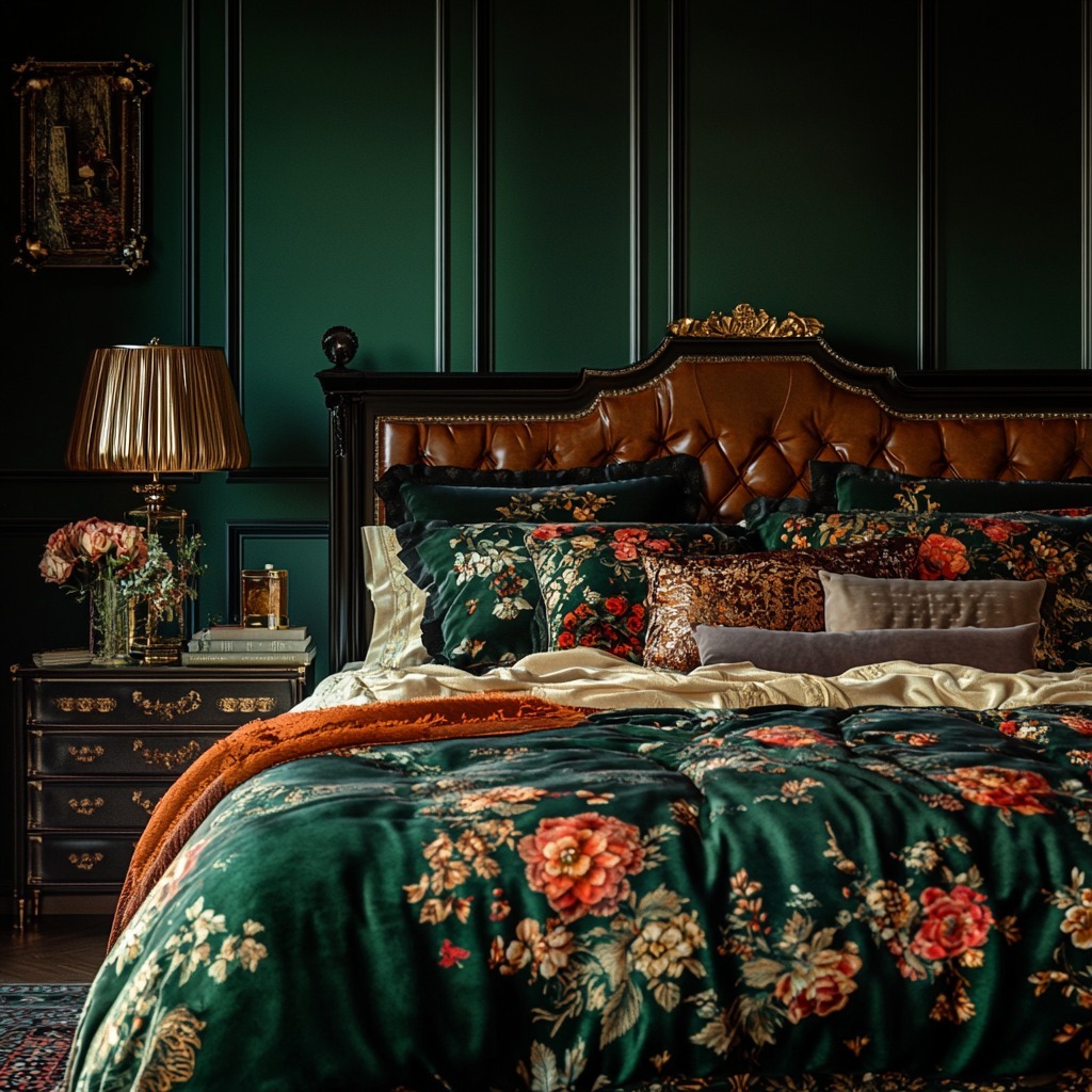 Modern dark bedroom with white bedding and textured throws