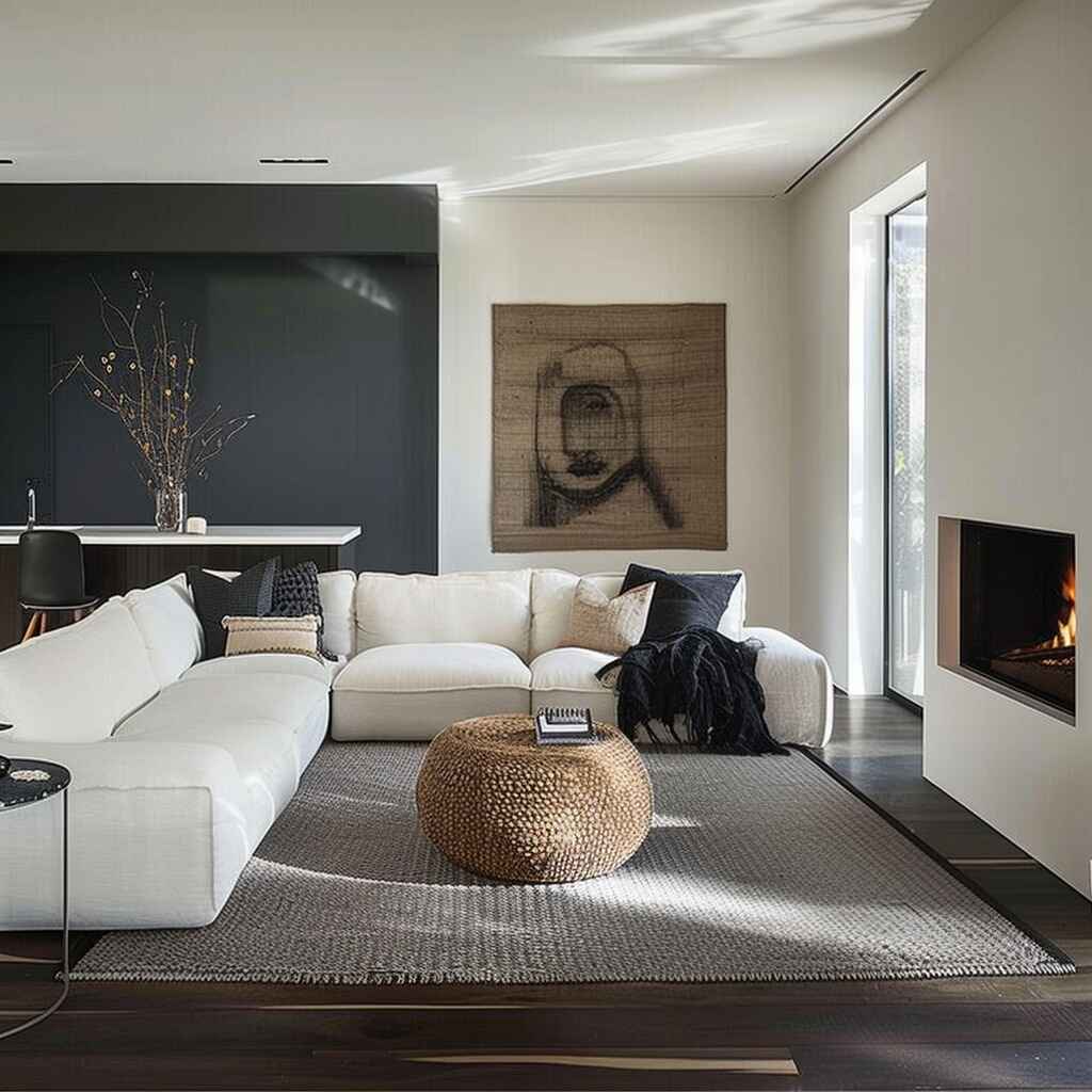 Modern white sectional sofa in minimalist living room design