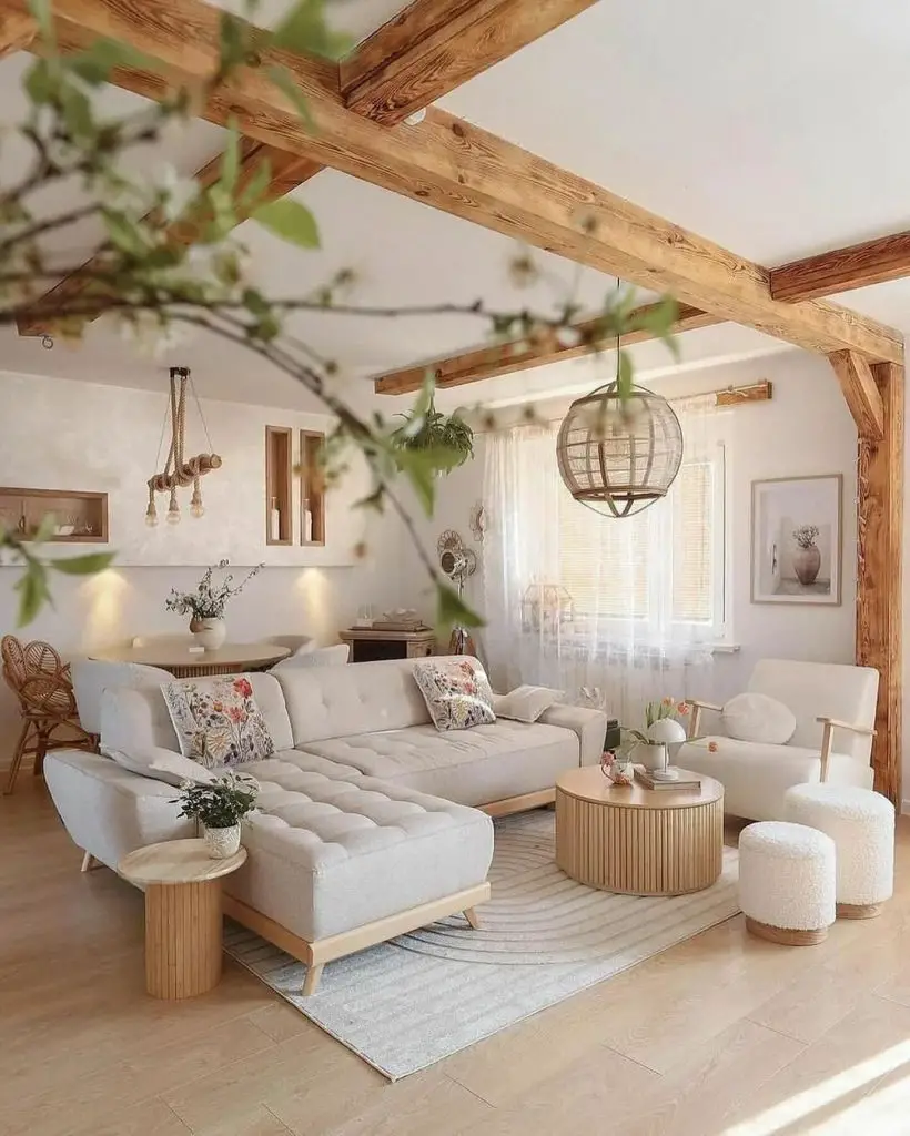 Green paneled wall white sofa botanical gallery arrangement