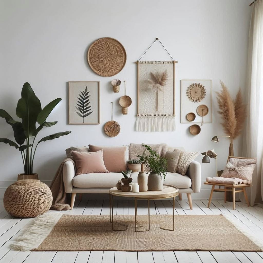 Bright living room with arched windows and flower shaped coffee table