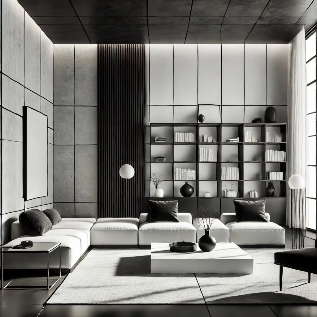 Bright living room with decorative ceiling medallion and modern sectional sofa