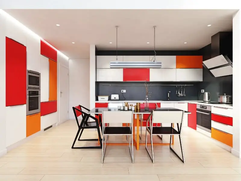 Vibrant red and orange kitchen design