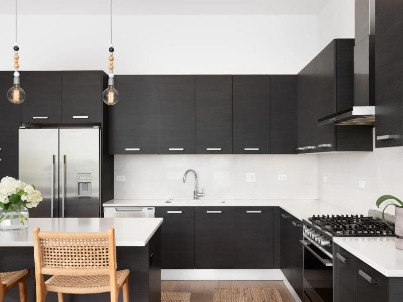 Modern black and white kitchen layout