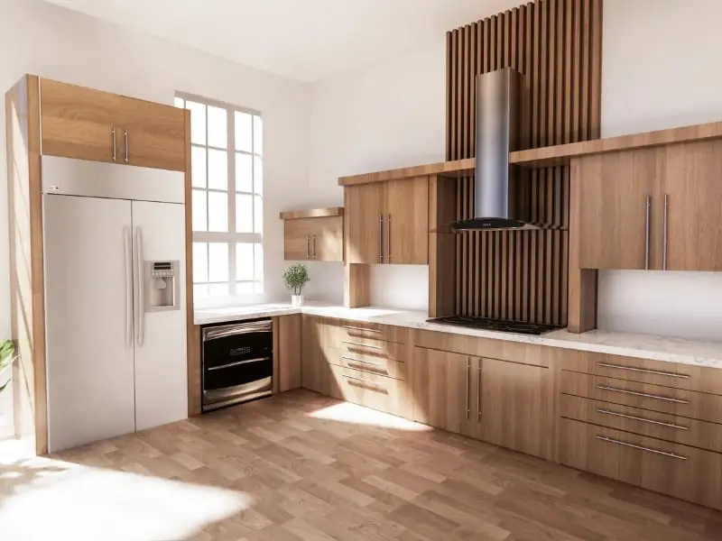 Wooden kitchen with contemporary ventilation feature