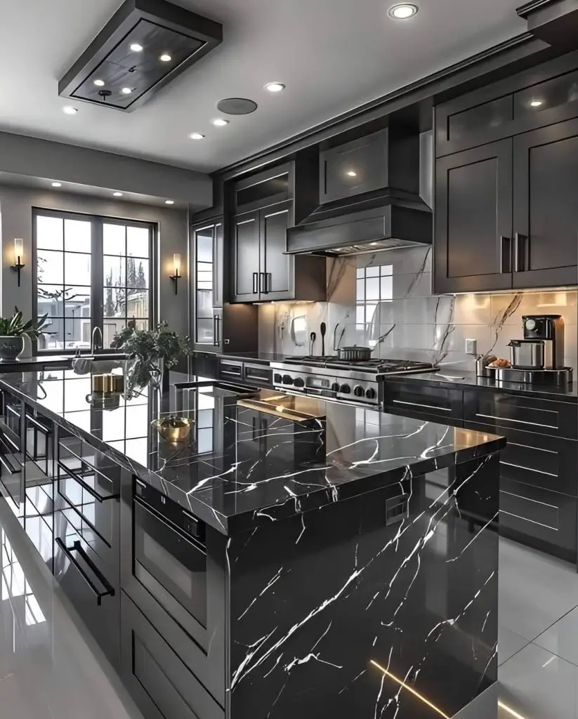 Black marble kitchen with luxury finishes
